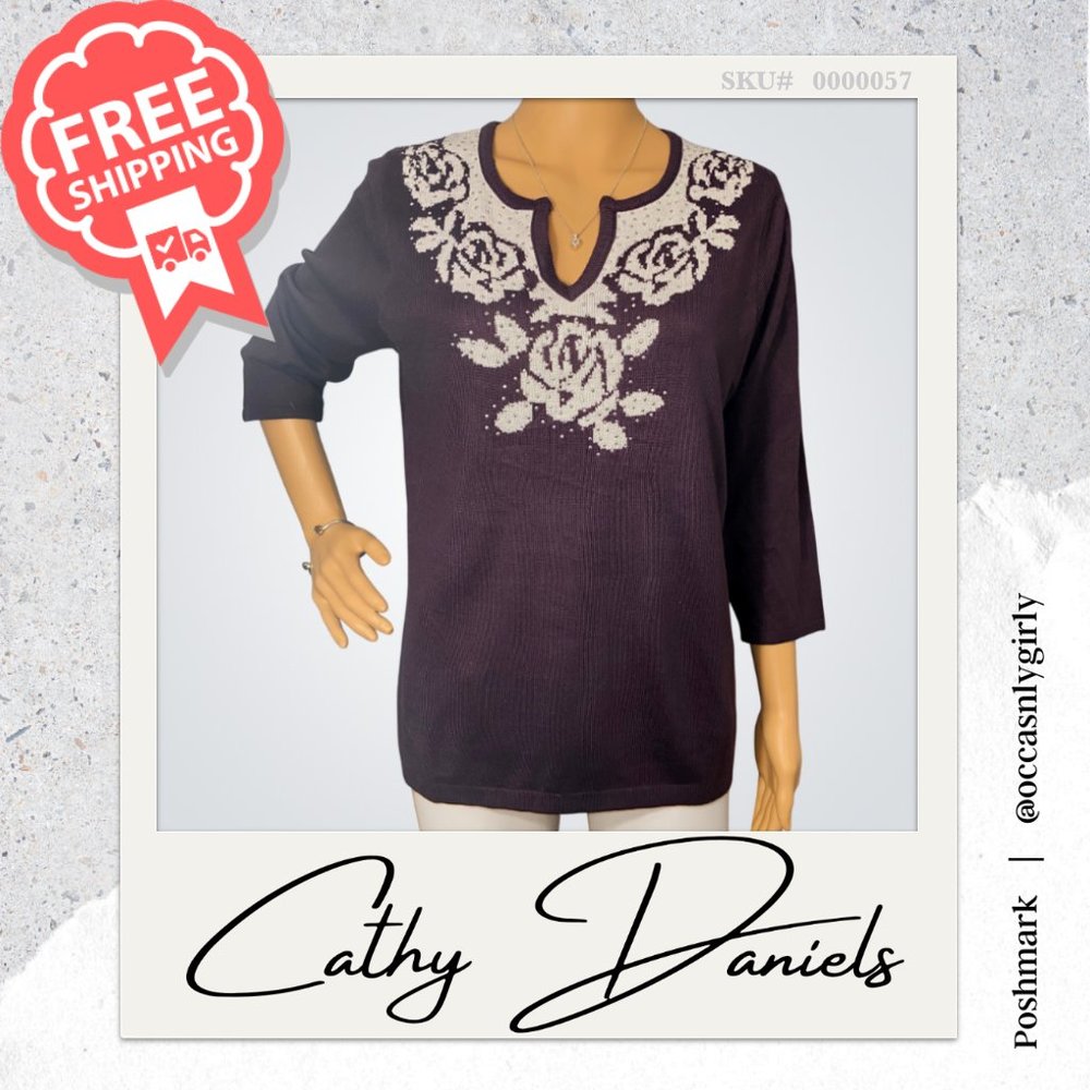 Cathy Daniels Purple 3/4 Sleeve Sweater 🆓🚚